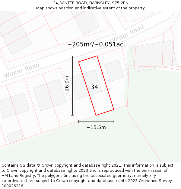 34, WINTER ROAD, BARNSLEY, S75 2EN: Plot and title map