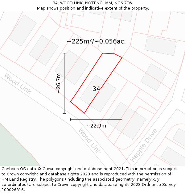 34, WOOD LINK, NOTTINGHAM, NG6 7FW: Plot and title map