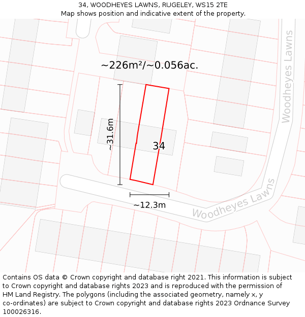 34, WOODHEYES LAWNS, RUGELEY, WS15 2TE: Plot and title map