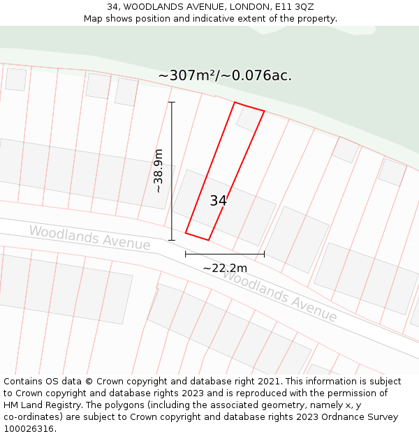 34, WOODLANDS AVENUE, LONDON, E11 3QZ: Plot and title map