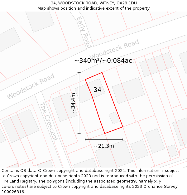 34, WOODSTOCK ROAD, WITNEY, OX28 1DU: Plot and title map