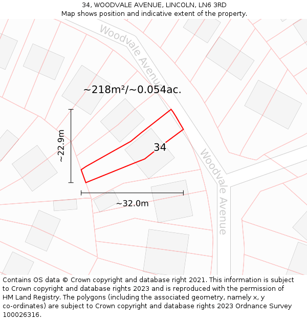 34, WOODVALE AVENUE, LINCOLN, LN6 3RD: Plot and title map