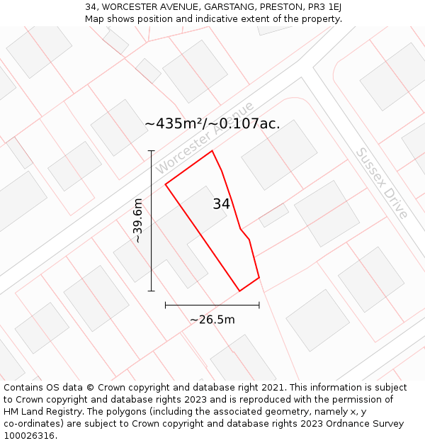 34, WORCESTER AVENUE, GARSTANG, PRESTON, PR3 1EJ: Plot and title map