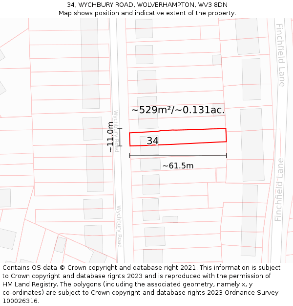 34, WYCHBURY ROAD, WOLVERHAMPTON, WV3 8DN: Plot and title map