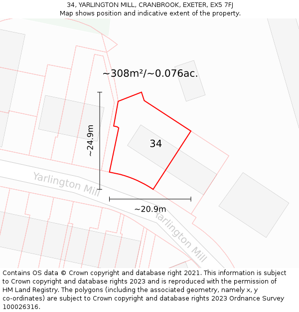 34, YARLINGTON MILL, CRANBROOK, EXETER, EX5 7FJ: Plot and title map