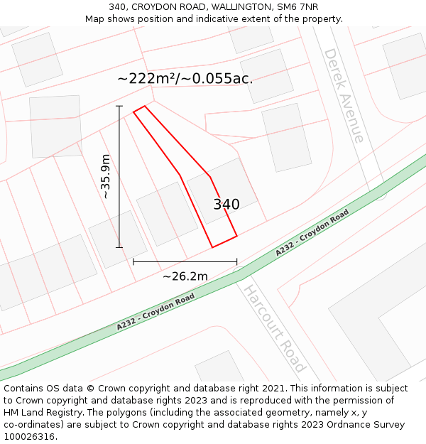 340, CROYDON ROAD, WALLINGTON, SM6 7NR: Plot and title map