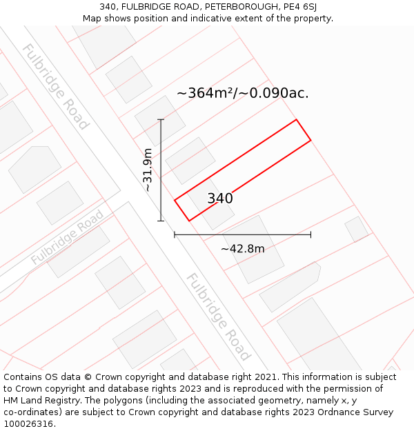 340, FULBRIDGE ROAD, PETERBOROUGH, PE4 6SJ: Plot and title map