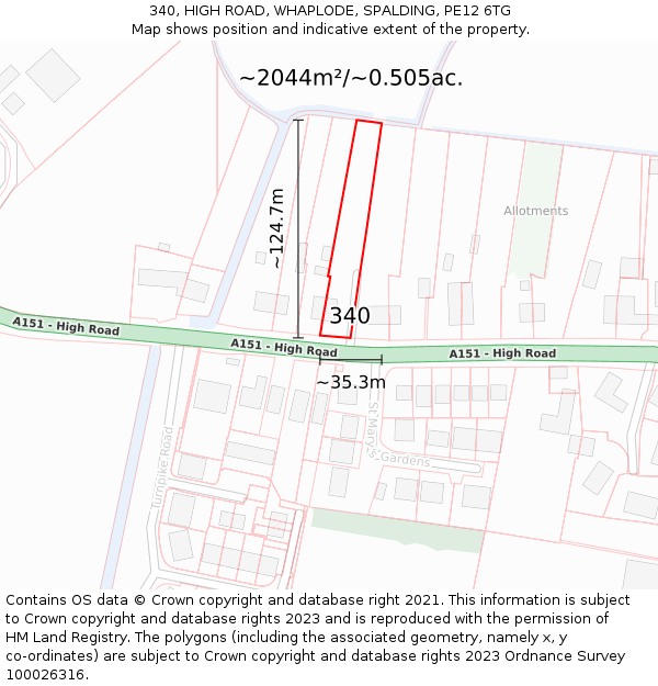 340, HIGH ROAD, WHAPLODE, SPALDING, PE12 6TG: Plot and title map