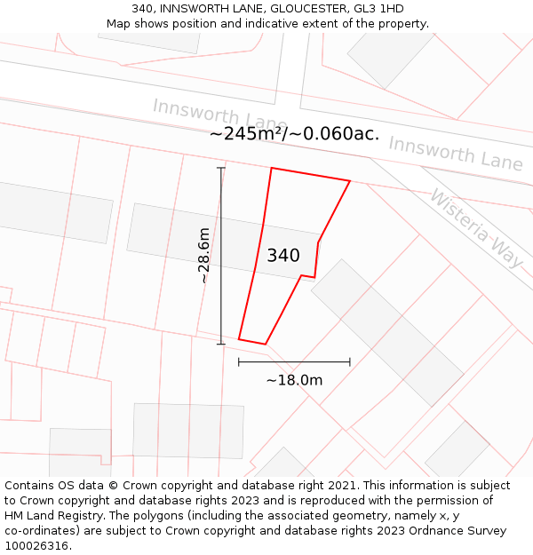 340, INNSWORTH LANE, GLOUCESTER, GL3 1HD: Plot and title map