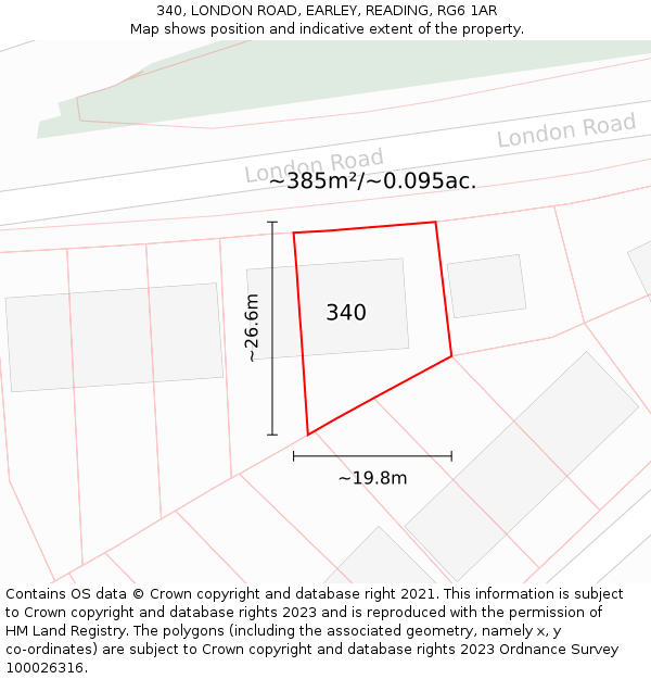 340, LONDON ROAD, EARLEY, READING, RG6 1AR: Plot and title map