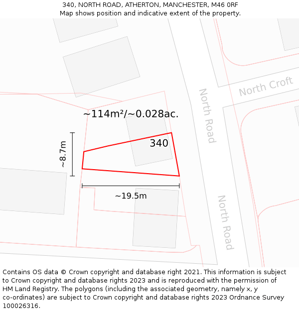 340, NORTH ROAD, ATHERTON, MANCHESTER, M46 0RF: Plot and title map