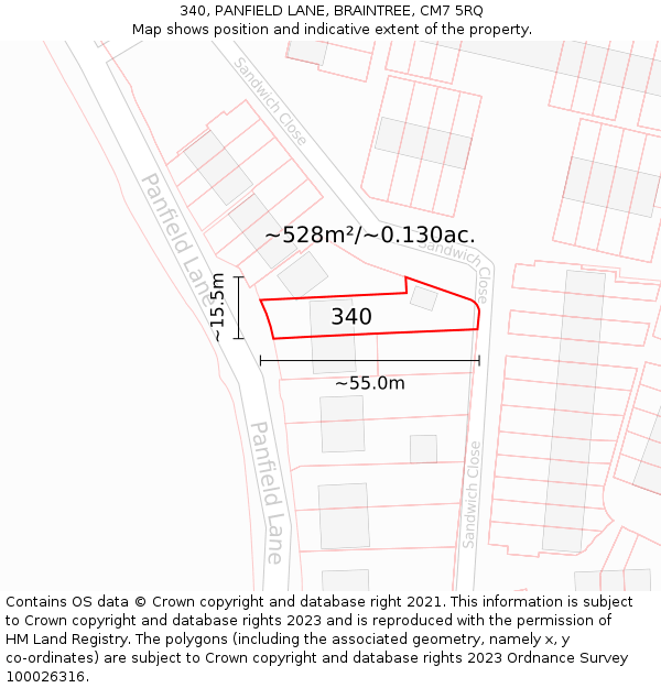 340, PANFIELD LANE, BRAINTREE, CM7 5RQ: Plot and title map