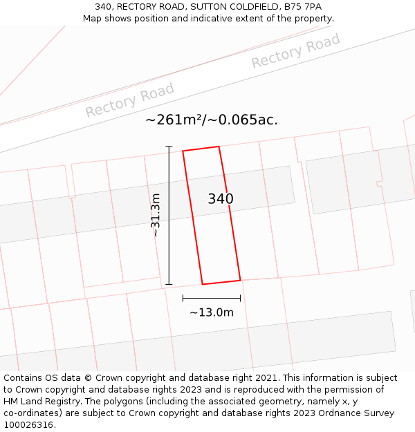 340, RECTORY ROAD, SUTTON COLDFIELD, B75 7PA: Plot and title map