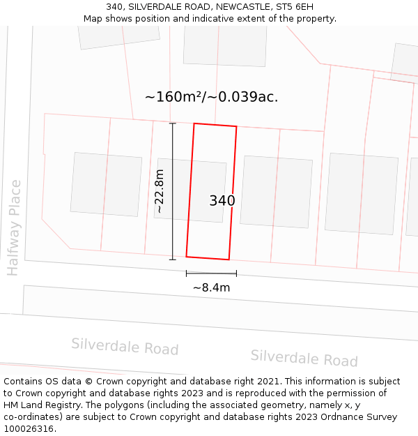 340, SILVERDALE ROAD, NEWCASTLE, ST5 6EH: Plot and title map
