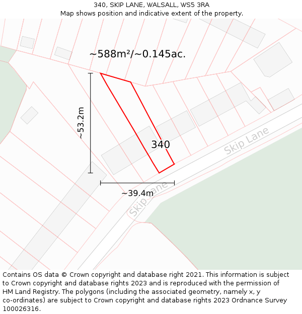 340, SKIP LANE, WALSALL, WS5 3RA: Plot and title map
