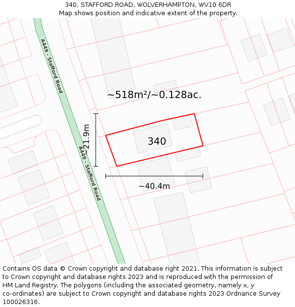 340, STAFFORD ROAD, WOLVERHAMPTON, WV10 6DR: Plot and title map