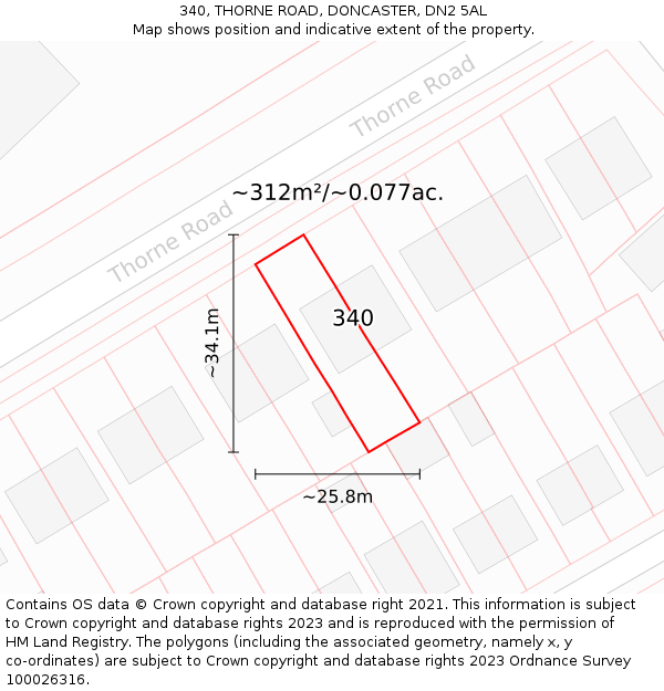 340, THORNE ROAD, DONCASTER, DN2 5AL: Plot and title map