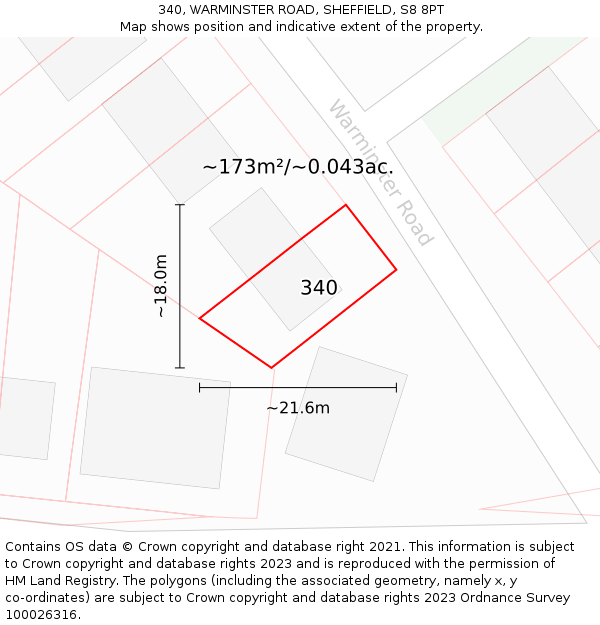 340, WARMINSTER ROAD, SHEFFIELD, S8 8PT: Plot and title map