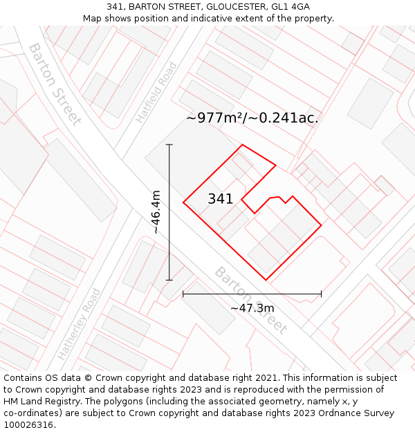 341, BARTON STREET, GLOUCESTER, GL1 4GA: Plot and title map