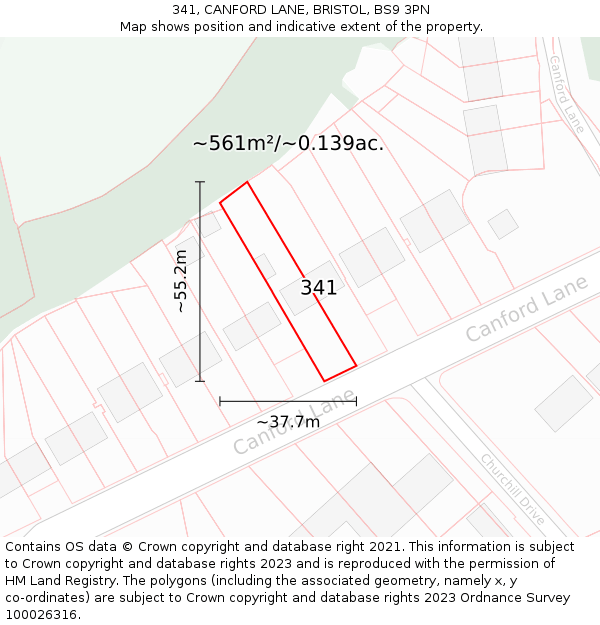 341, CANFORD LANE, BRISTOL, BS9 3PN: Plot and title map