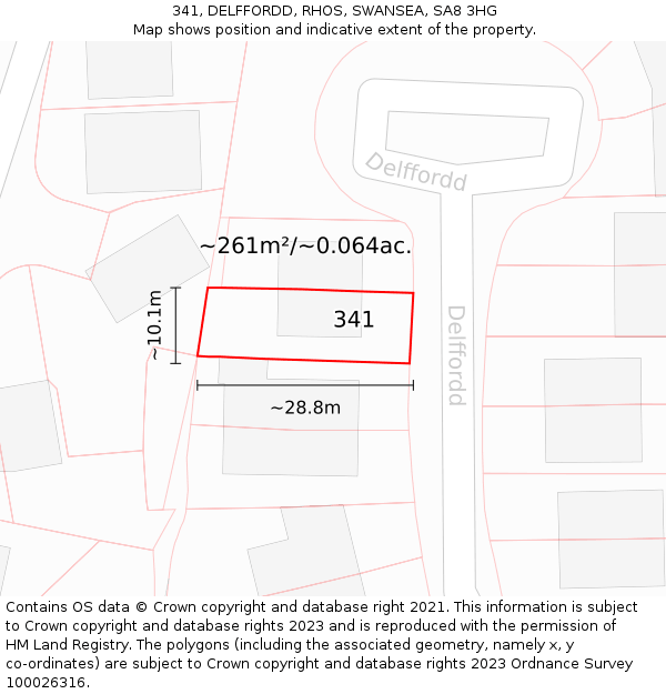 341, DELFFORDD, RHOS, SWANSEA, SA8 3HG: Plot and title map