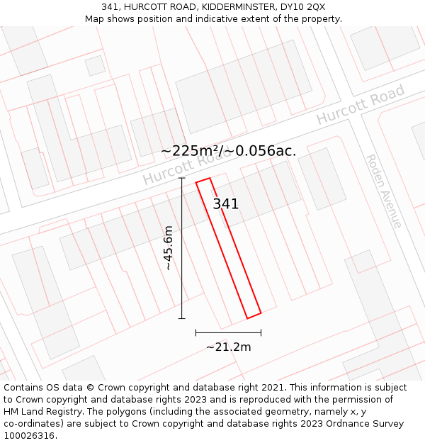 341, HURCOTT ROAD, KIDDERMINSTER, DY10 2QX: Plot and title map
