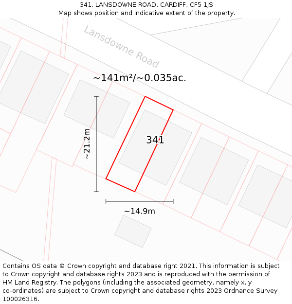 341, LANSDOWNE ROAD, CARDIFF, CF5 1JS: Plot and title map