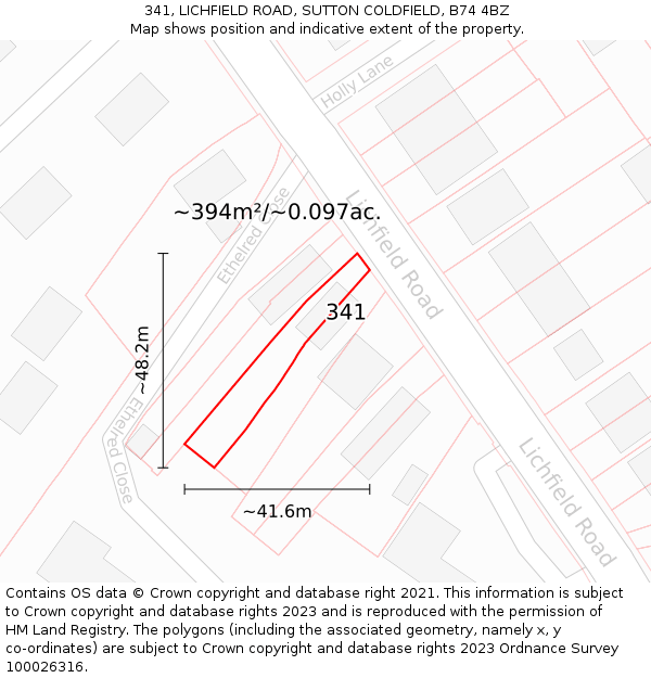 341, LICHFIELD ROAD, SUTTON COLDFIELD, B74 4BZ: Plot and title map