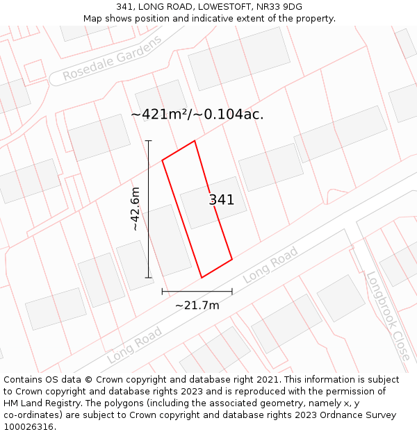 341, LONG ROAD, LOWESTOFT, NR33 9DG: Plot and title map