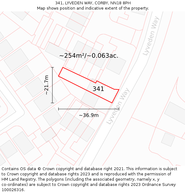 341, LYVEDEN WAY, CORBY, NN18 8PH: Plot and title map