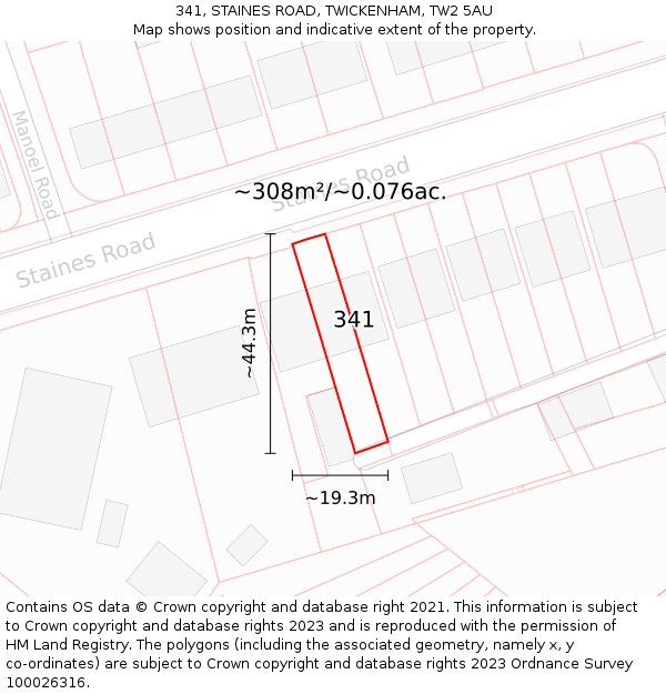 341, STAINES ROAD, TWICKENHAM, TW2 5AU: Plot and title map