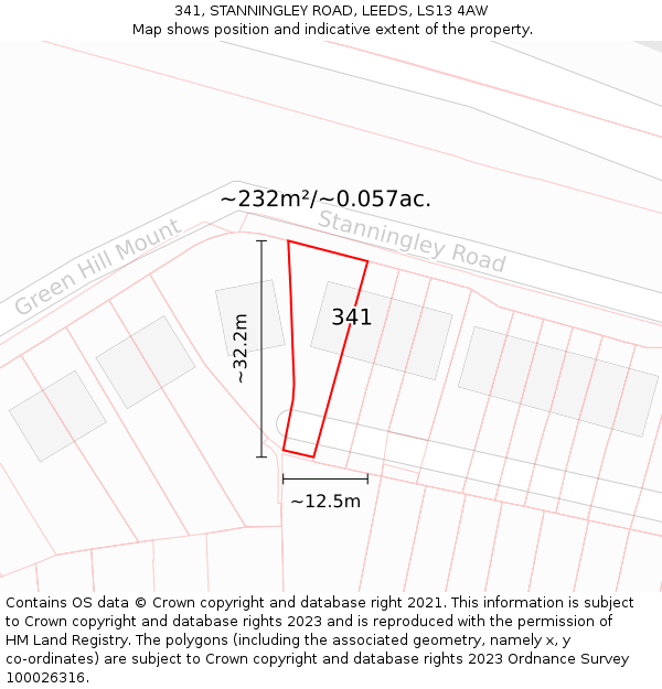 341, STANNINGLEY ROAD, LEEDS, LS13 4AW: Plot and title map
