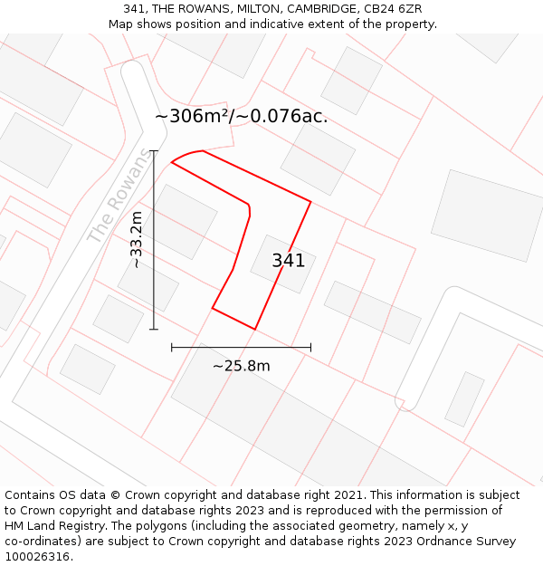 341, THE ROWANS, MILTON, CAMBRIDGE, CB24 6ZR: Plot and title map