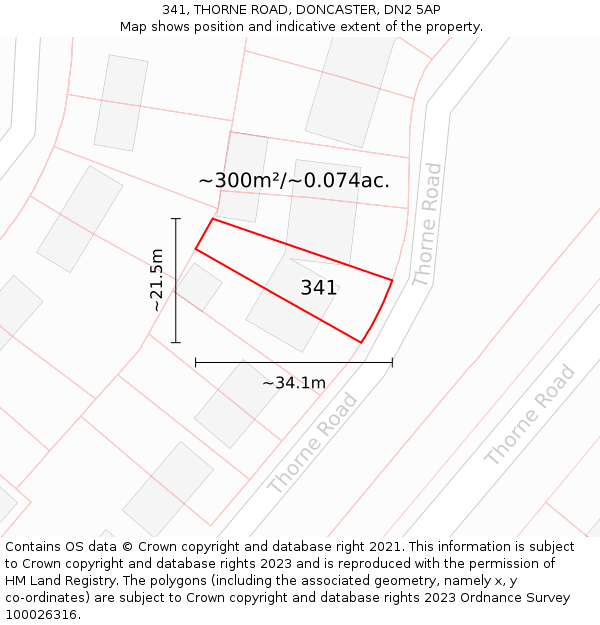 341, THORNE ROAD, DONCASTER, DN2 5AP: Plot and title map