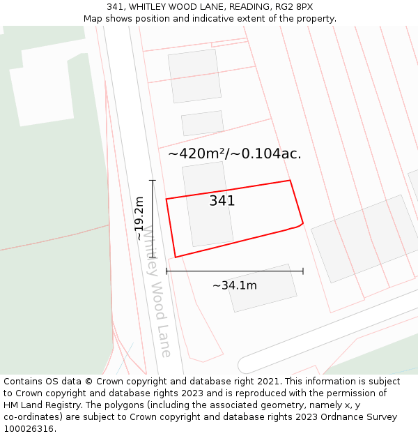 341, WHITLEY WOOD LANE, READING, RG2 8PX: Plot and title map
