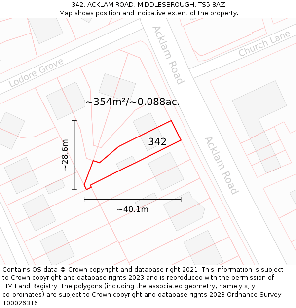 342, ACKLAM ROAD, MIDDLESBROUGH, TS5 8AZ: Plot and title map