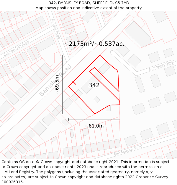 342, BARNSLEY ROAD, SHEFFIELD, S5 7AD: Plot and title map