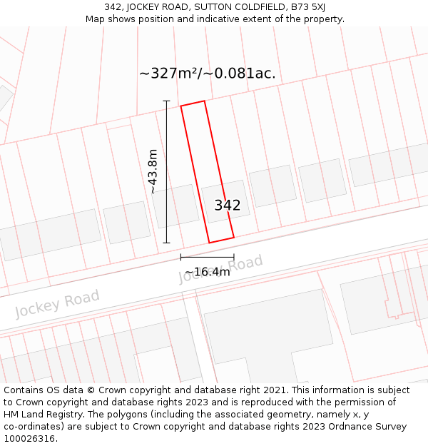 342, JOCKEY ROAD, SUTTON COLDFIELD, B73 5XJ: Plot and title map