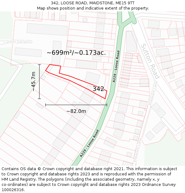 342, LOOSE ROAD, MAIDSTONE, ME15 9TT: Plot and title map