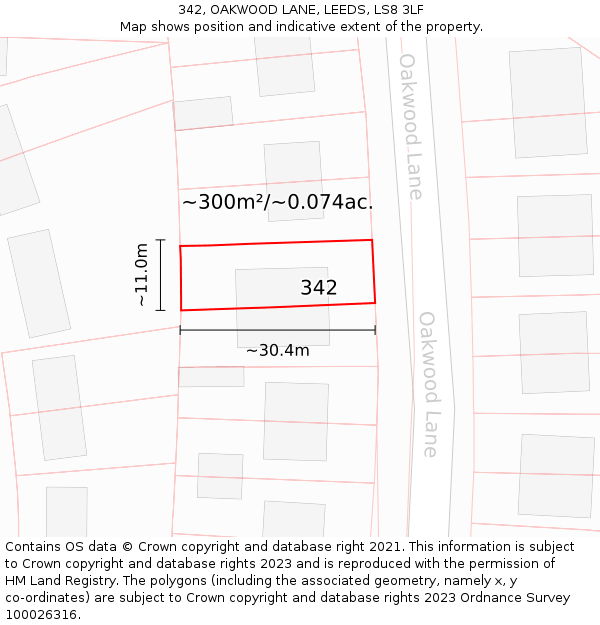 342, OAKWOOD LANE, LEEDS, LS8 3LF: Plot and title map