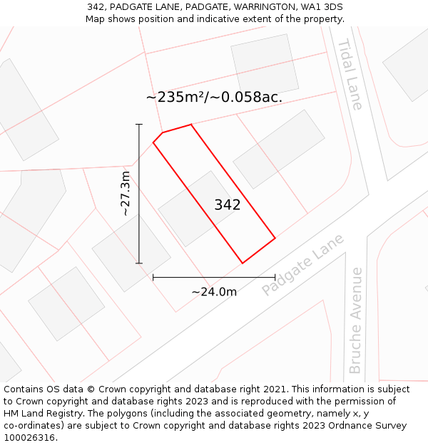 342, PADGATE LANE, PADGATE, WARRINGTON, WA1 3DS: Plot and title map