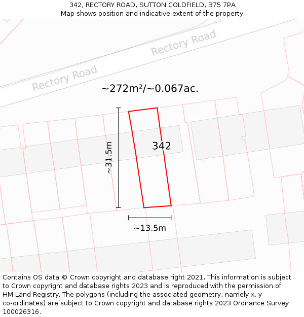 342, RECTORY ROAD, SUTTON COLDFIELD, B75 7PA: Plot and title map