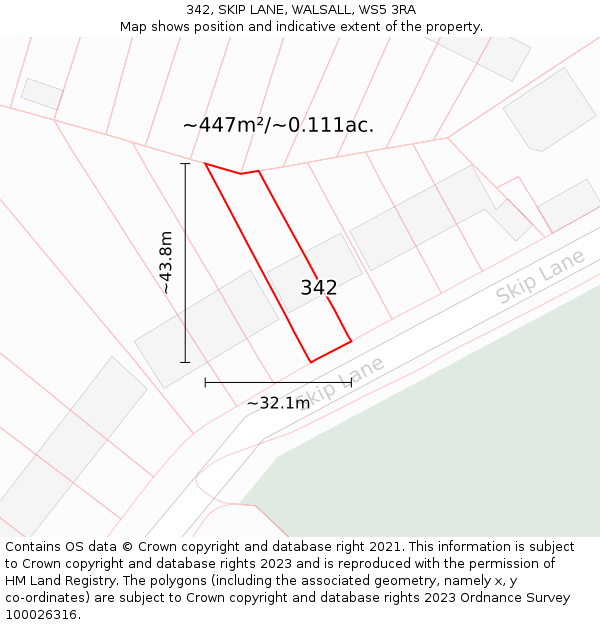 342, SKIP LANE, WALSALL, WS5 3RA: Plot and title map