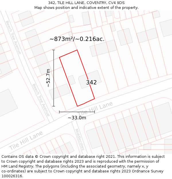 342, TILE HILL LANE, COVENTRY, CV4 9DS: Plot and title map