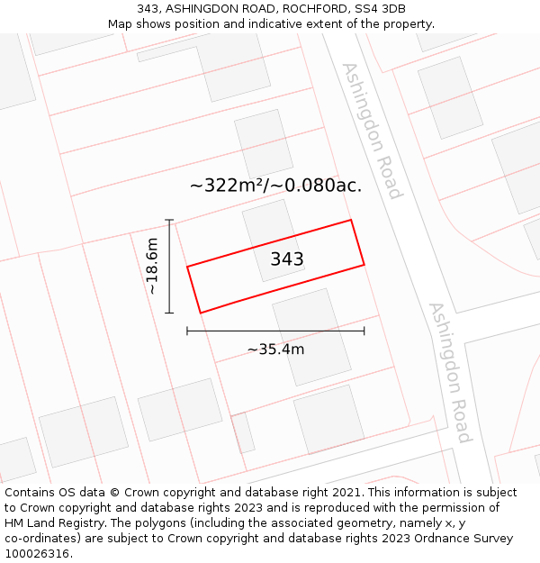 343, ASHINGDON ROAD, ROCHFORD, SS4 3DB: Plot and title map