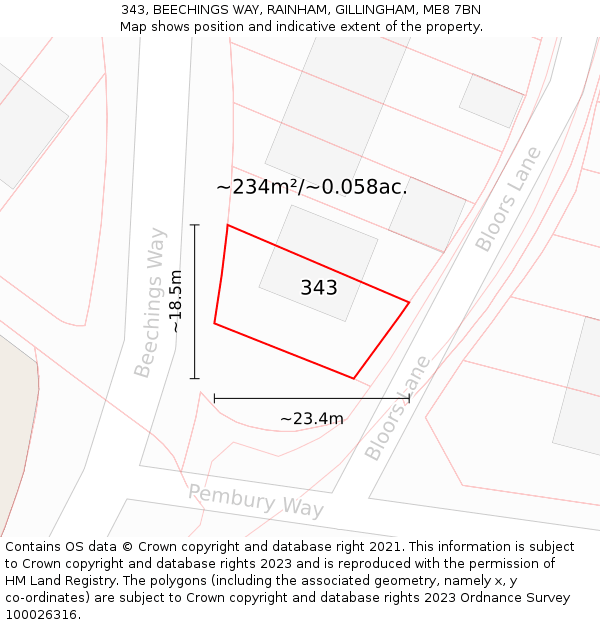 343, BEECHINGS WAY, RAINHAM, GILLINGHAM, ME8 7BN: Plot and title map