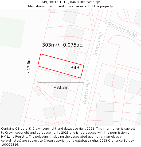 343, BRETCH HILL, BANBURY, OX16 0JD: Plot and title map
