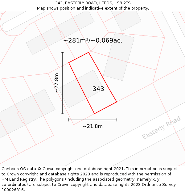 343, EASTERLY ROAD, LEEDS, LS8 2TS: Plot and title map