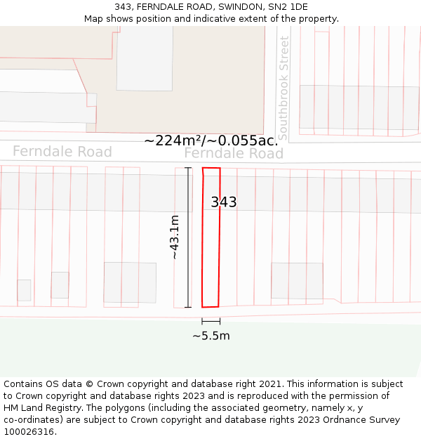 343, FERNDALE ROAD, SWINDON, SN2 1DE: Plot and title map