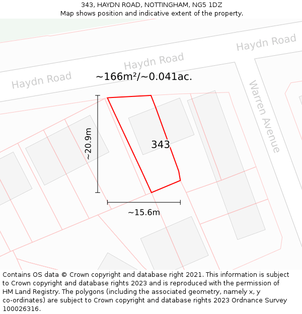 343, HAYDN ROAD, NOTTINGHAM, NG5 1DZ: Plot and title map